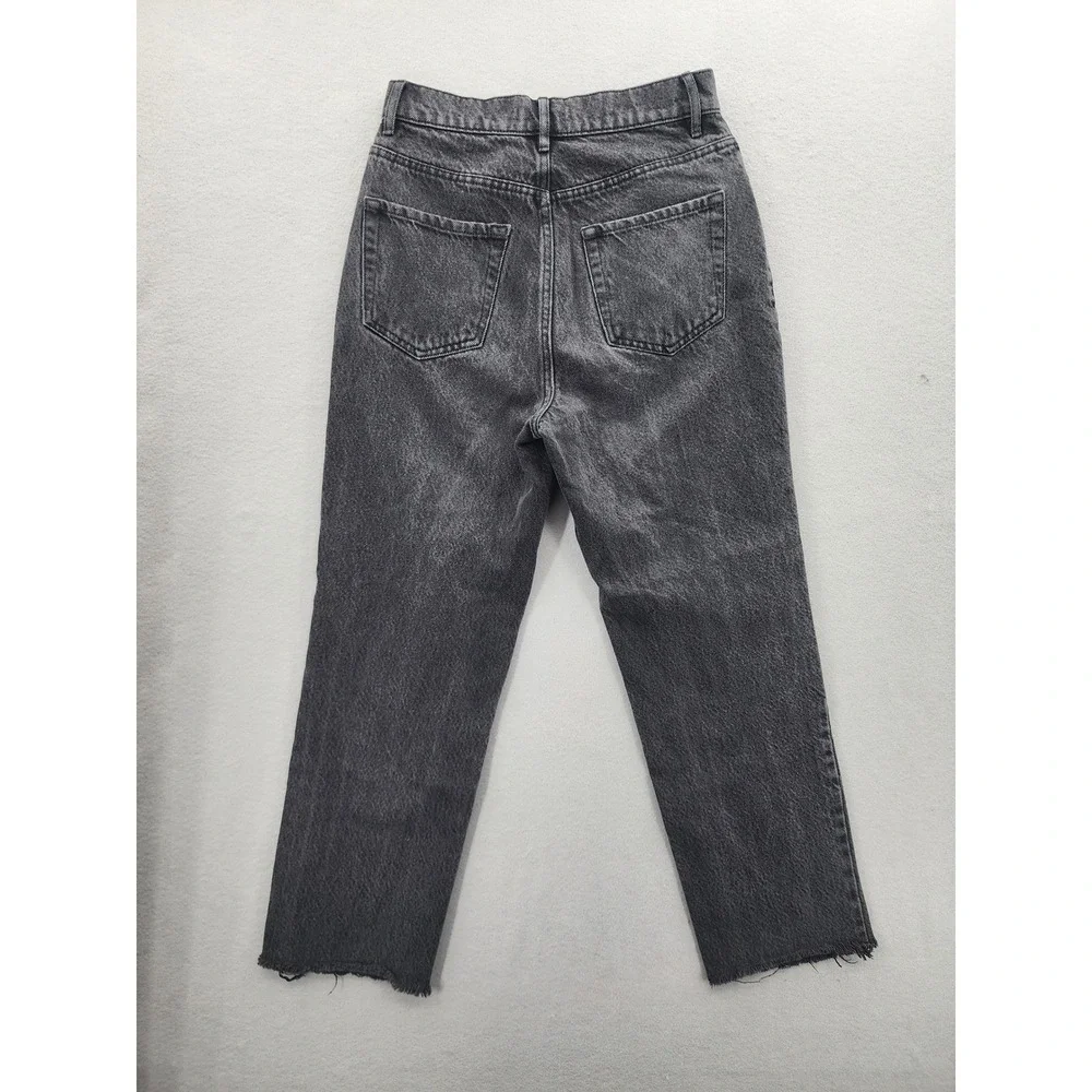 PacSun High Rise Straight Leg Jeans 26 Washed Black Button Fly Raw Hem Denim